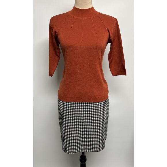 Vintage Mock Neck Sweater Womens Medium Rust Orange Rhinestones Groovy Hippie - Picture 1 of 7